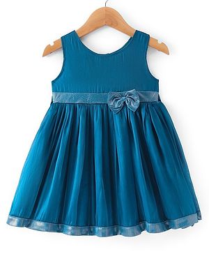 Babyhug Woven Sleeveless  Fit & Flare Dress With Bow Detailing - Teal