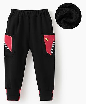 Kookie Kids Full Length Solid Color Lounge Pant with Animal Patch - Black