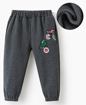 Kookie Kids Full Length Lounge Pants with Vehicle Embroidery  - Grey
