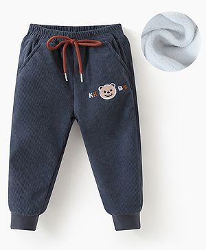Kookie Kids Full Length Lounge Pant With Teddy Embroidery Detailing - Charcoal Grey