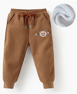 Kookie Kids Full Length Lounge Pant With Teddy Embroidery Detailing - Light Brown