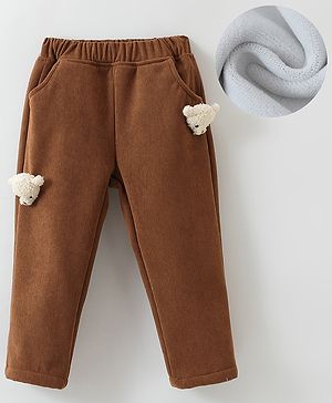 Kookie Kids Full Length Lounge Pants with Bear Applique - Brown