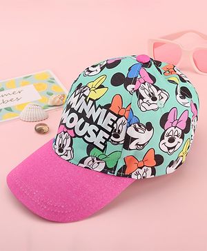 Babyhug Cotton Woven Cap With Minnie Mouse Graphics Pink - Circumference 44 cm