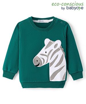 Babyoye 100% Cotton Knit Full Sleeves T-Shirt With Zebra Applique - Green