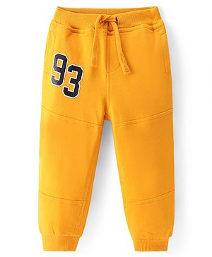 Babyhug Cotton Knit Full Length Lounge Pants With Number Print - Yellow