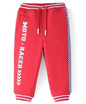 Babyhug Terry Knit Full Length Track Pant Text Print - Red