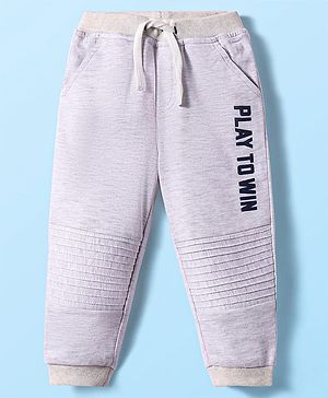 Babyhug Terry Knit Full Length Lounge Pants with Text Print - Grey