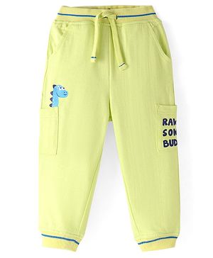 Babyhug Terry Knit Full Length Text & Dino  Printed Lounge Pant - Lime Green