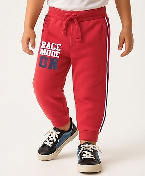 Babyhug Terry Knit Full Length Text Printed Lounge Pant - Red