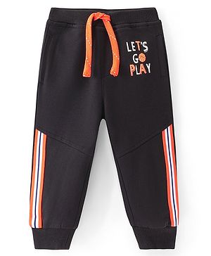 Babyhug Cotton Knit Full Length Lounge Pant With Text Print - Black