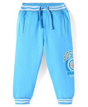 Babyhug Terry Knit Full Length Lounge Pants with Text Print - Light Blue