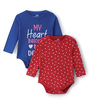 Doodle Poodle 100% Cotton Knit Full Sleeves Heart Printed Onesies Pack of 2 - Blue & Red