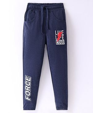 Olio Kids Cotton Knit Full Length Track Pant Text Print - Navy