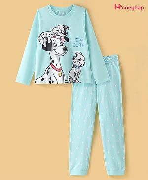 Honeyhap Disney Cotton Knit Full Sleeves Night Suit With 101 Dalmatians Graphics - Blue