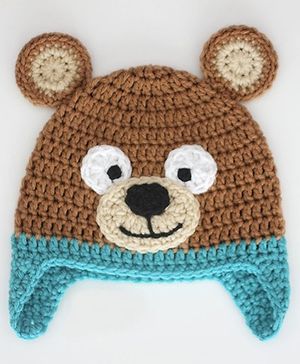 Love Crochet Art Bear Designed Crochet Bear Cap - Brown & Blue