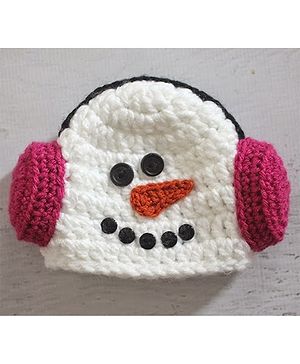 Love Crochet Art Face & Headphone Designed Crochet Cap - White