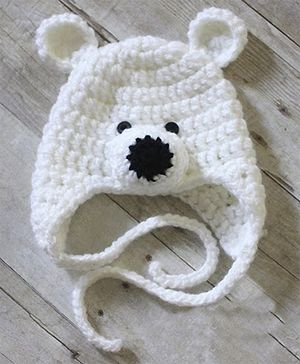 Love Crochet Art Polar Bear Designed Crochet Cap - White