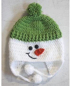 Love Crochet Art Face Designed Colour Blocked Crochet Cap - White & Green