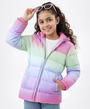 Pine Kids Full Sleeves Padded Jacket with Hood Colour Ombre Print - Multicolour