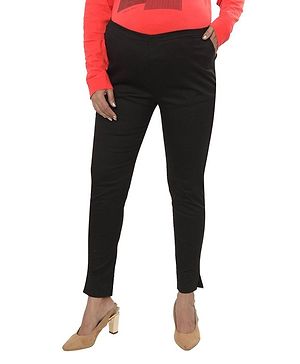 Mama & Bebe Solid Maternity Cigarette Pant With Stretchable Elastic - Black