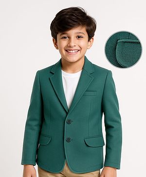 Pine Kids Full Sleeves Knitted Solid Color Blazer - Green
