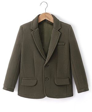 Pine Kids Full Sleeves Solid Colour Blazer - Olive Green