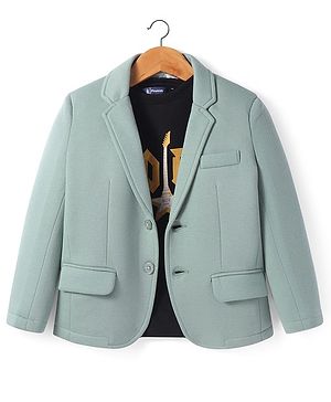 Pine Kids Knit Full Sleeves Solid Colour Blazer & Printed T-Shirt - Sea Green