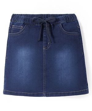 Pine Kids Above Knee Length Denim Washed Skirt - Navy Blue