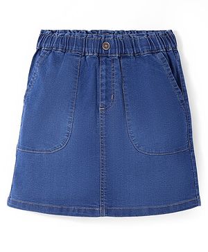 Pine Kids Cotton Woven Above Knee Length Denim Washed Skirt Solid Colour - Navy Blue