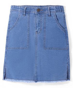 Pine Kids Cotton Woven Knee Length Denim Washed Skirt Solid Colour - Navy Blue