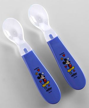 Babyhug Disney Mickey Mouse Silicone Spoons Pack of 2 - Navy Blue