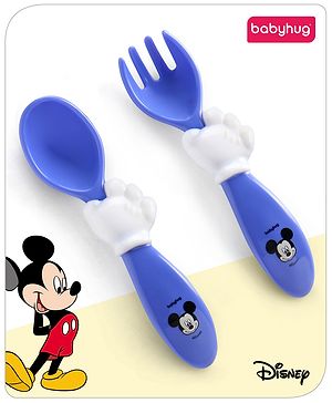 Babyhug Disney Mickey Mouse Printed Fork & Spoon - Blue