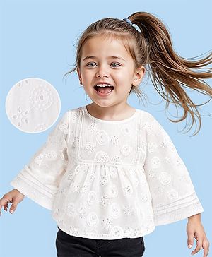 Babyhug Full Sleeves Schifli Top - White