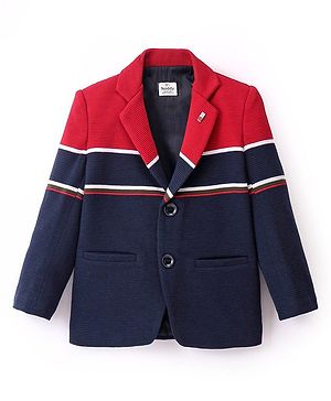 Noddy Full Sleeves Striped Colour Blocked Blazer - Red