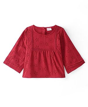 Babyhug Full Sleeves Schifli Top - Red