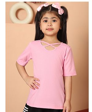 Mini & Ming Cotton Half  Sleeves Solid Cut Out Detailed Top - Pink