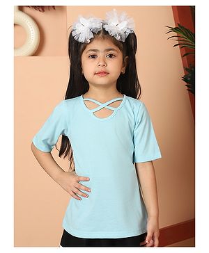 Mini & Ming Cotton Half  Sleeves Solid Cut Out Detailed Top - Sea Green