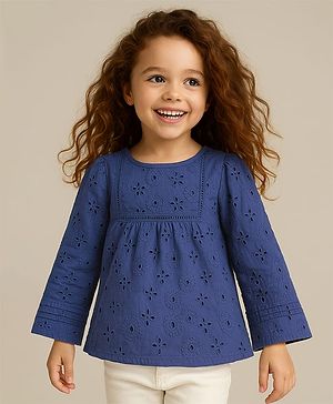 Babyhug Full Sleeves Schifli Top - Navy Blue