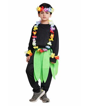Kaku Fancy Dresses Artificial Leaves Belt With Vibrant Flower Mala Set For Every Occasion - Green