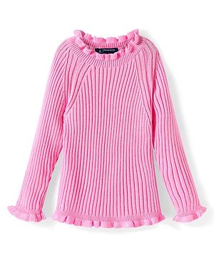 Pine Kids Knit Raglan Full Sleeves Solid Color Sweater - Pink