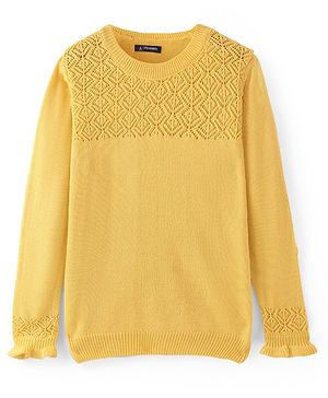 Pine Kids Knitted Full Sleeves Pullover Sweater with Cable Knit Design - Yellow