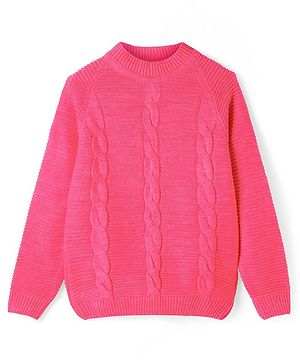 Pine Kids Knitted Full Sleeves Pullover With Cable Knit Design - Dark Pink