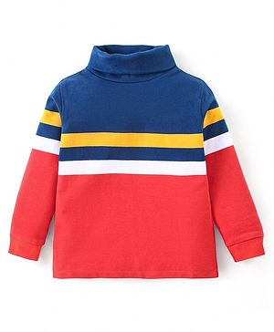 Babyhug Cotton Knit Full Sleeves T-Shirt with Striped Detailing - Red &  Blue