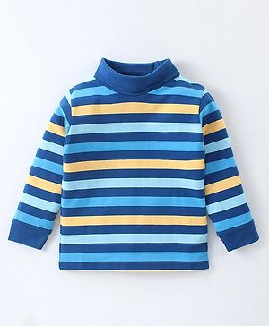 Babyhug Cotton Knit Full Sleeves Skivi T-Shirt with Stripes Print - Blue & Orange