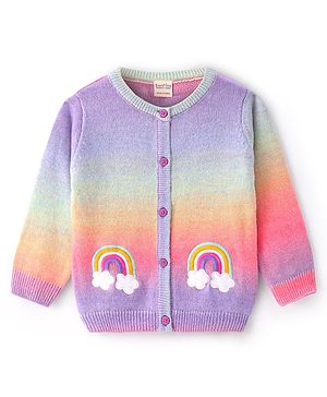 Bonfino Knit Full Sleeves Cardigan with Rainbow Design - Multicolour