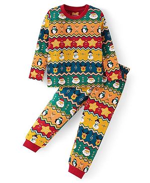 Babyhug Cotton Knit Full Sleeves Night Suit with Christmas Print - Multicolour