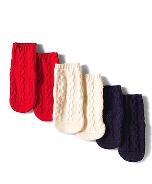 Cute Walk by Babyhug Anti-Bacterial Ankle Length Solid Color Socks Pack of 3 - Navy Red &  White
