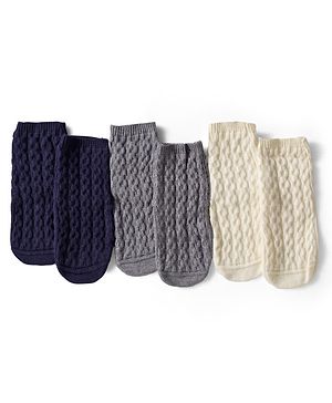Cute Walk by Babyhug Nylon Viscose Ankle Length Woolen Socks Solid Color Pack of 3 - Multicolor