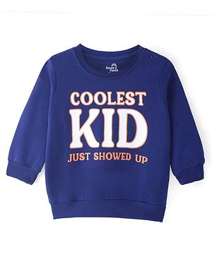 Doodle Poodle 100% Cotton Looper Knit Full Sleeves Sweat Shirt with Text Print - Navy Blue