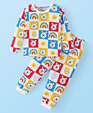 Babyhug Disney Single Jersey Full Sleeves Night Suit with Winnie the Pooh Print - White